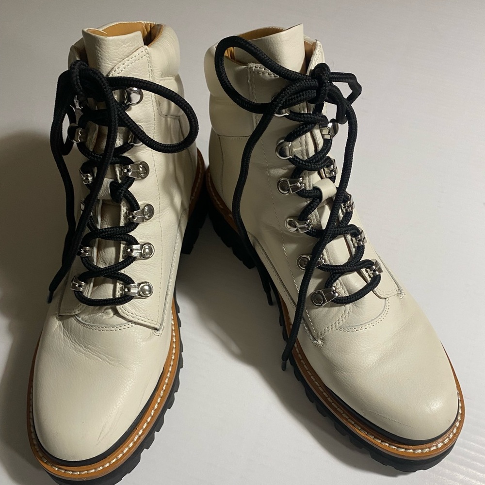 Marc Fisher | Cream Pebbled Leather Lace-Up Combat Boots | 8.5